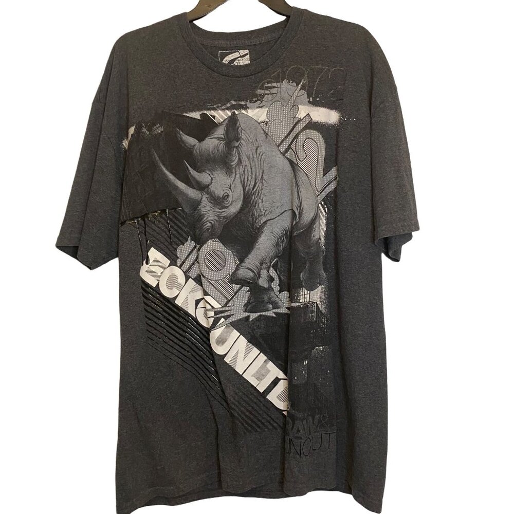 Y2K Ecko Unltd. Raw & Uncut Men's Gray Rhino Tee Shirt Size XXL